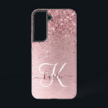 Blush Pink Brushed Metal Glitter Monogram Name Samsung Galaxy Case<br><div class="desc">Easily personalize this trendy chic phone case design featuring pretty blush pink sparkling glitter on a blush pink brushed metallic background.</div>