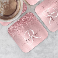 Blush Pink Brushed Metal Glitter Monogram Name