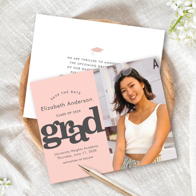 Blush Pink Budget Photo Save Date Graduate Invite (Creator Uploaded)