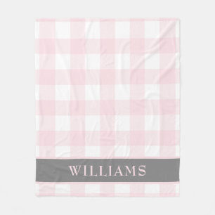 Blush Pink Buffalo Check Family Monogram Fleece Blanket