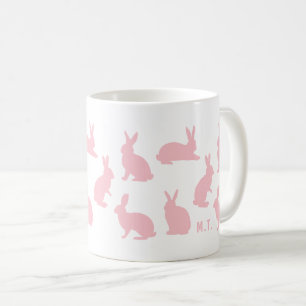 Blush Pink Bunnies With Custom Monogram Easter Coffee Mug