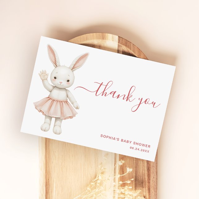 Blush Pink Bunny Girly Modern Baby Shower Thank You Card (Creator Uploaded)