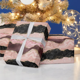 Blush Pink Burgundy Black Glitzy Glitter Wrapping Paper