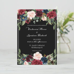 Blush Pink Burgundy Floral Elegant Script Wedding Invitation