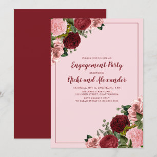 Blush Pink Burgundy Floral Engagement Party Invitation