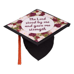 Blush Pink Burgundy Floral Graduation Bible Verse Cap Topper