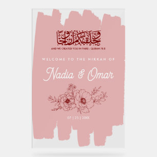 Blush Pink Burgundy Floral Nikkah Acrylic Sign