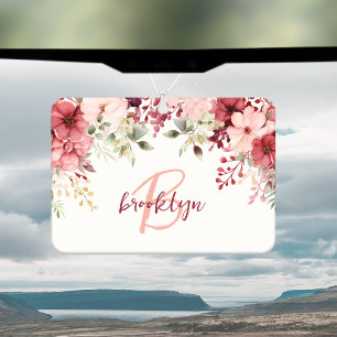 Blush Pink Burgundy Floral Script Monogram Air Freshener