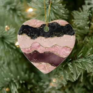 Blush Pink Burgundy Gold Black Glitter Ceramic Ornament