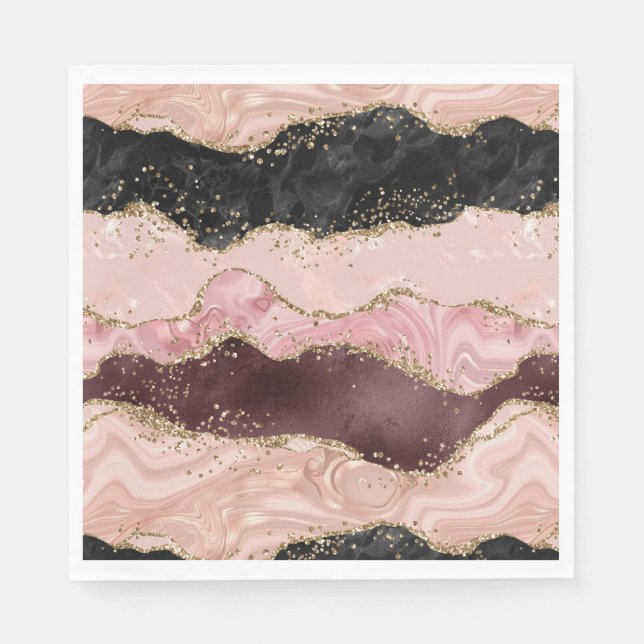 Blush Pink Burgundy Gold Black Glitter Napkin (Front)