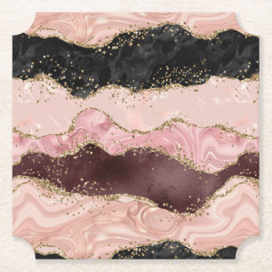 Blush Pink Burgundy Gold Black Glitter Paper Coaster