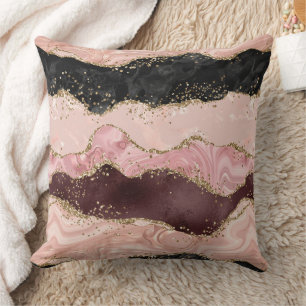 Blush Pink Burgundy Gold Black Glitter Throw Pillow