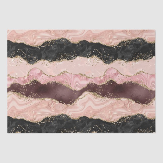 Blush Pink Burgundy Gold Black Glitter Tissue Paper (Front)