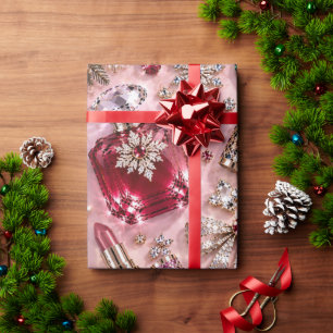 Blush Pink Burgundy Jewel Christmas Wrapping Paper