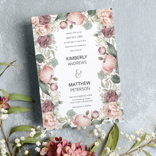 Blush pink burgundy mint peony floral Wedding Invitation (Blush pink burgundy mint peony floral Wedding )