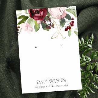 BLUSH PINK BURGUNDY PROTEA FLORAL EARRING DISPLAY BUSINESS CARD