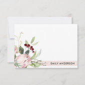 BLUSH PINK BURGUNDY PROTEA FLORAL WATERCOLOR CARD (Front)