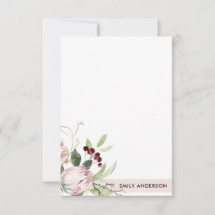 BLUSH PINK BURGUNDY PROTEA FLORAL WATERCOLOR CARD