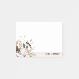 BLUSH PINK BURGUNDY PROTEA FLORAL WATERCOLOR POST-IT NOTES