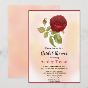 Blush Pink Burgundy Red Rose Floral Bridal Shower Invitation