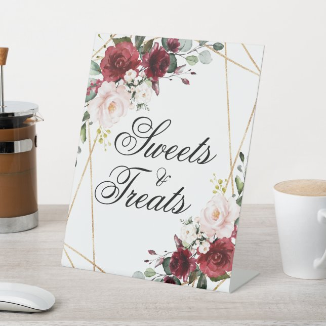 Blush Pink & Burgundy Shower Sweets & Treats Sign (In SItu)