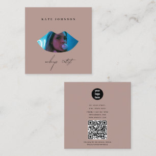 Blush Pink Business Logo Photo Makeup Artist Lip Square Business Card