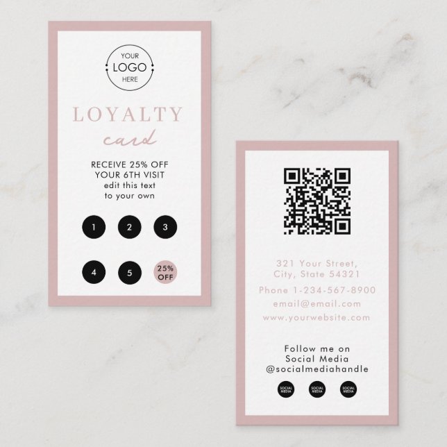 Blush Pink Business Logo QR Code Loyalty  Business Card (Front/Back)