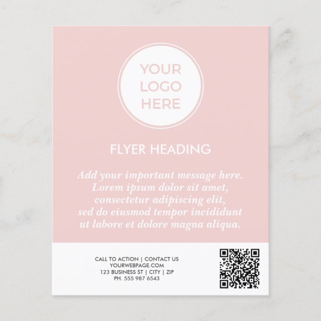 Blush Pink Business Logo QR Code Template Flyer (Front)