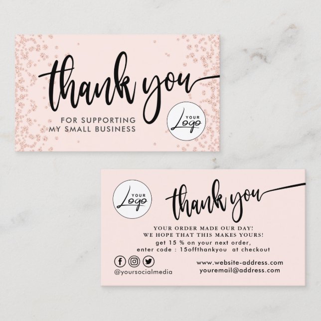 Blush Pink Business Order Thank You Business Card (Front/Back)