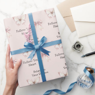 Blush Pink Butterfly Believe in Dreams Birthday Wrapping Paper