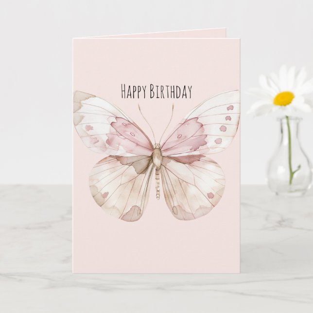 Blush Pink Butterfly Birthday Card (Small Plant)