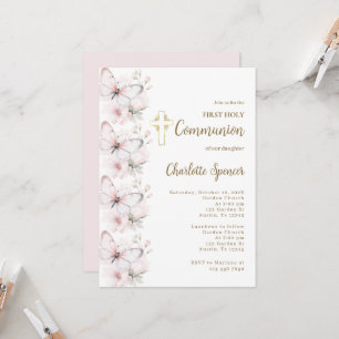 Blush Pink Butterfly First Communion Girl Invitation