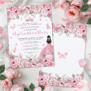 Blush Pink Butterfly Floral Quinceanera Invitation