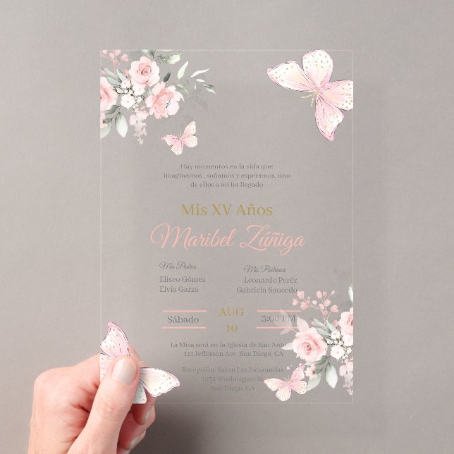 Blush Pink butterlfly Quinceanera invitation (Insitu (Handheld))