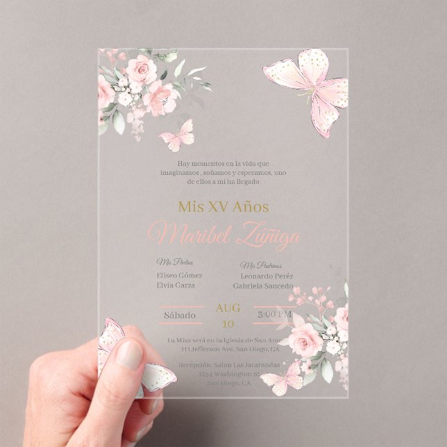 Blush Pink butterlfly Quinceanera invitation (Insitu (Handheld))