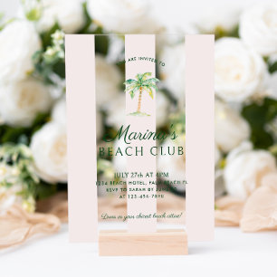 Blush Pink Cabana Stripes Palm Beach Club Birthday Acrylic Invitations