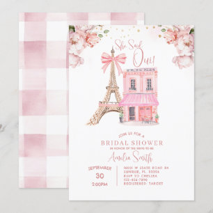 Blush Pink Cafe Paris Bow Eiffel Bridal Shower Invitation