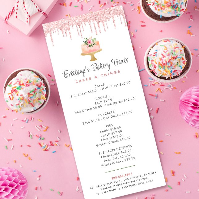 Blush Pink Cake Bakery Glitter Pastry Chef Menu (Creator Uploaded)