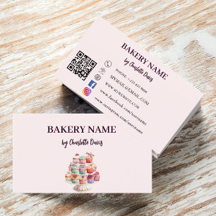 Blush pink cake pastry cupcakes bakery QR code Business Card