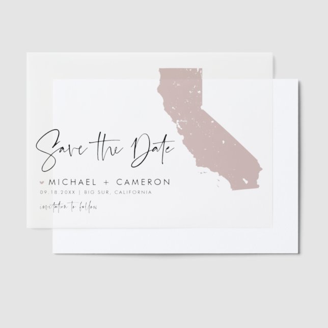 Blush Pink California Map Minimalist Save the Date Vellum Invitations (Offset)