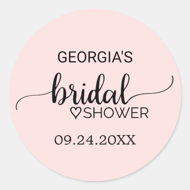 Blush Pink Calligraphy Bridal Shower Favour Sticke Classic Round Sticker (Front)