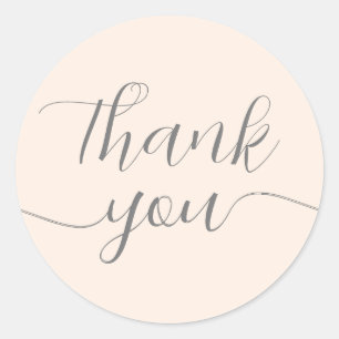 Blush Pink Calligraphy Elegant Thank You Classic Round Sticker