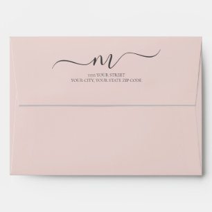 Blush Pink Calligraphy Monogram Return Address  Envelope