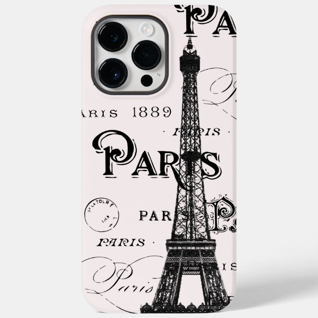 Blush Pink Calligraphy Paris France Eiffel Tower Case-Mate iPhone Case (Back)