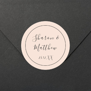 Blush Pink Calligraphy Script Wedding Gift Favour Classic Round Sticker