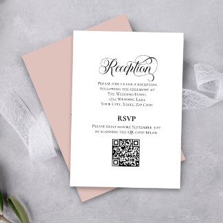 Blush Pink Calligraphy Wedding RSVP QR Code Enclosure Card