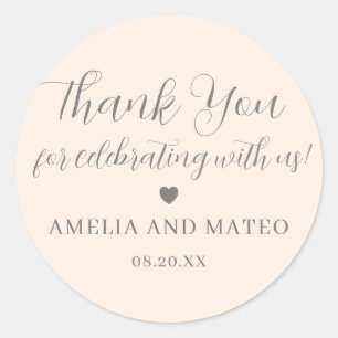 Blush Pink Calligraphy Wedding Thank You Favour Classic Round Sticker