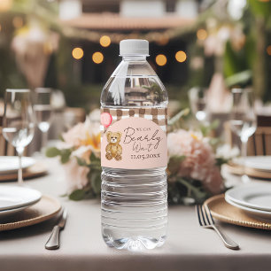 Blush Pink Can Bearly Wait Teddy Bear Baby Shower Water Bottle Label