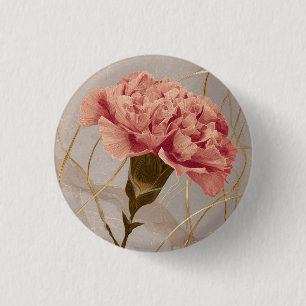 Blush Pink Carnation Floral Gold 1 Inch Round Button