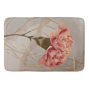 Blush Pink Carnation Floral Gold Bath Mat